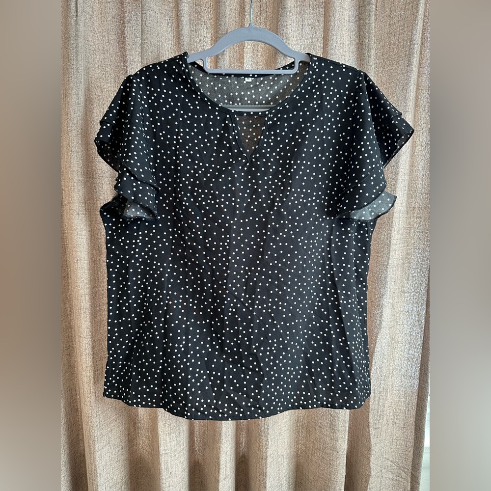 SHEIN Black Blouse with White Dots